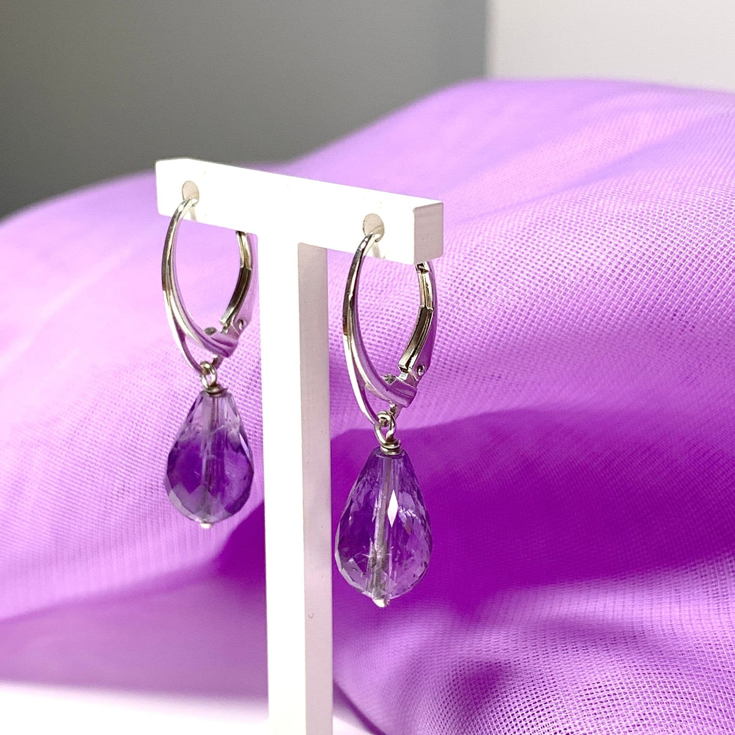 Amethyst Teardrop Shaped Sterling Silver Drop Earrings