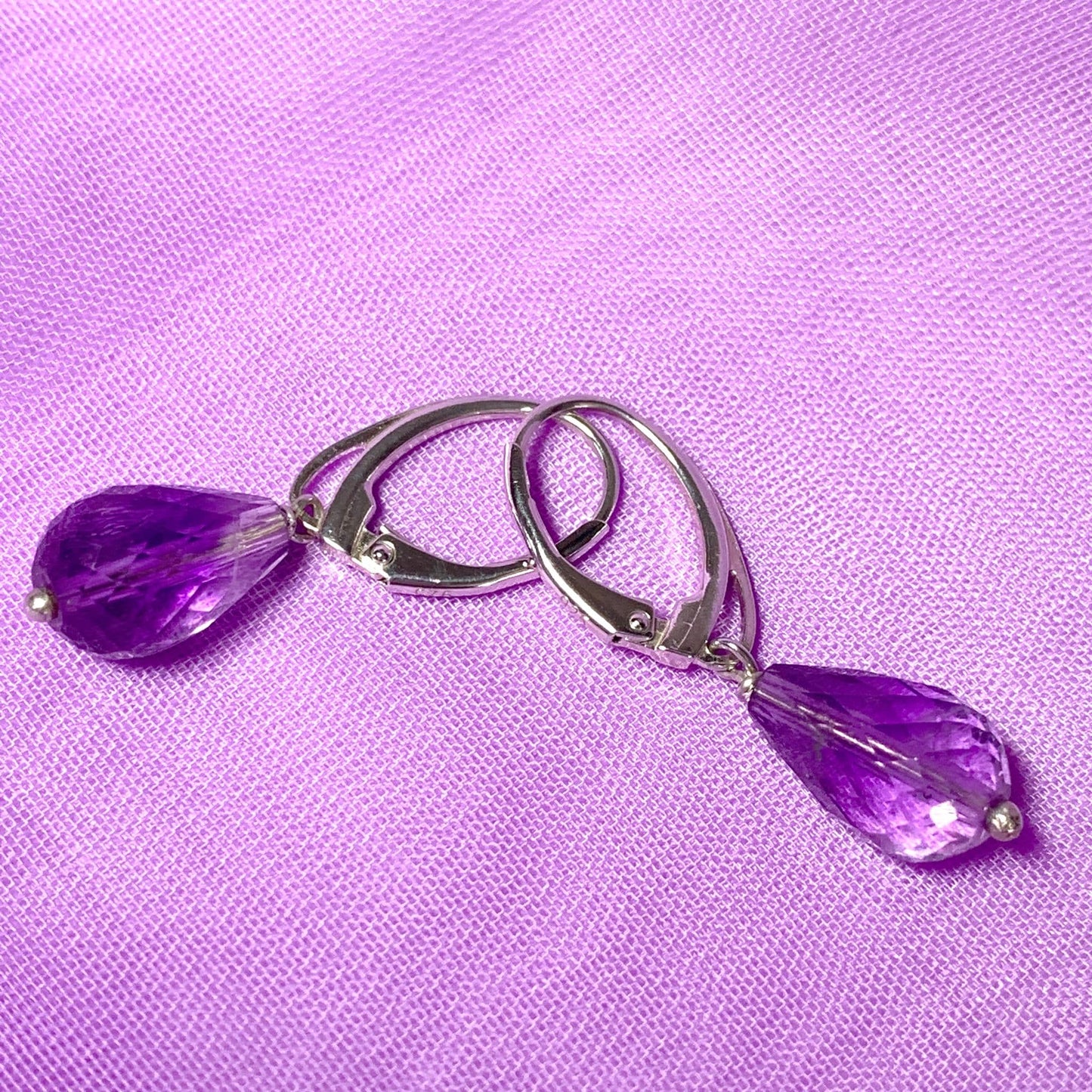 Amethyst Teardrop Shaped Sterling Silver Drop Earrings