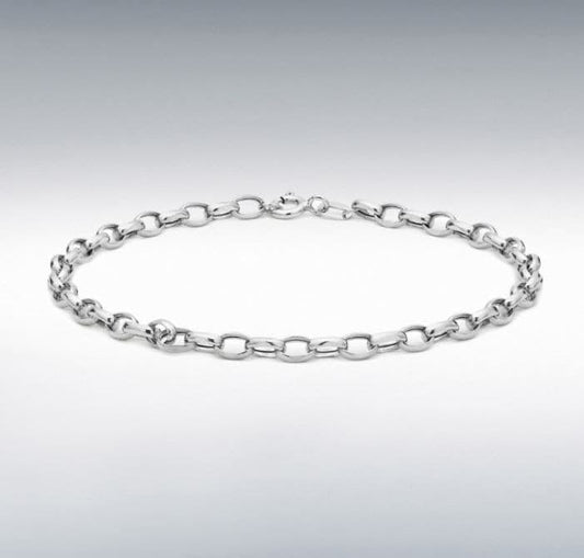 Anklet White Gold Ladies Oval Belcher Ankle Chain