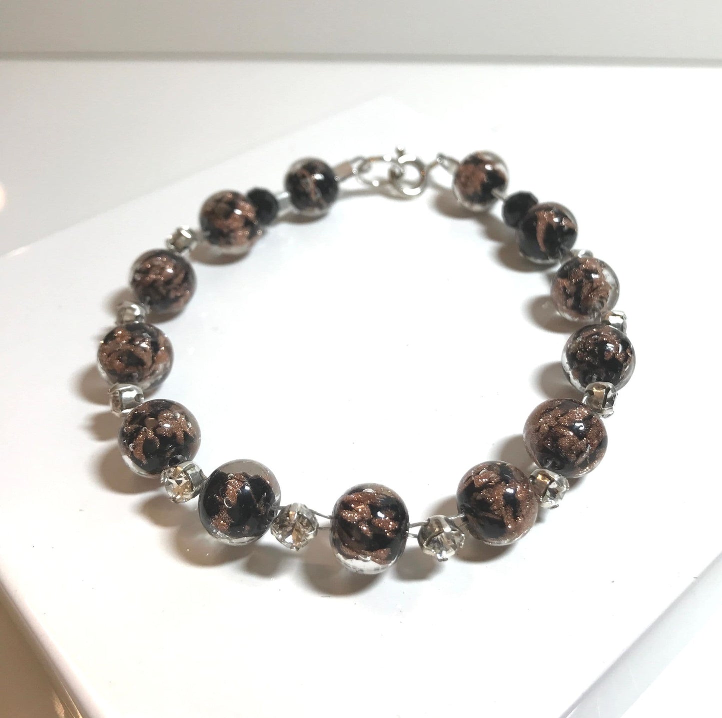 Black and Rose Gold Murano Glass Bracelet