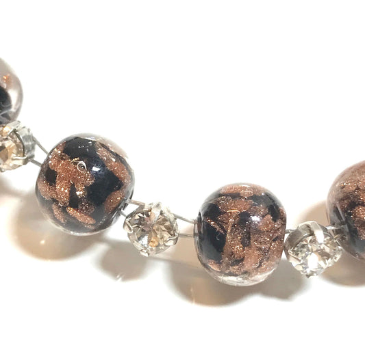 Black and Rose Gold Murano Glass Bracelet