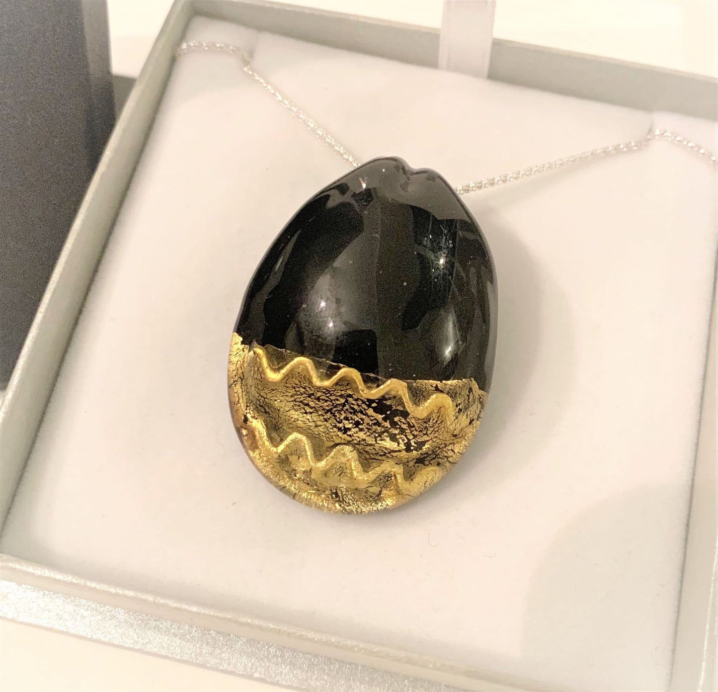 Black Gold Murano Glass Ellipse Necklace