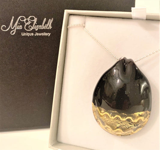 Black Gold Murano Glass Ellipse Necklace