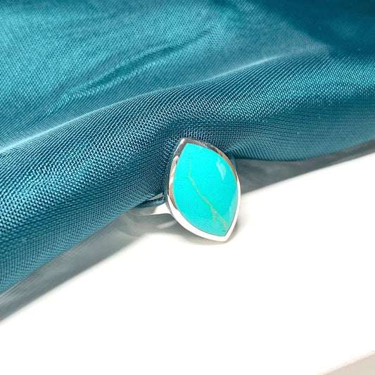 Blue Turquoise Marquise Shaped Sterling Silver Ring