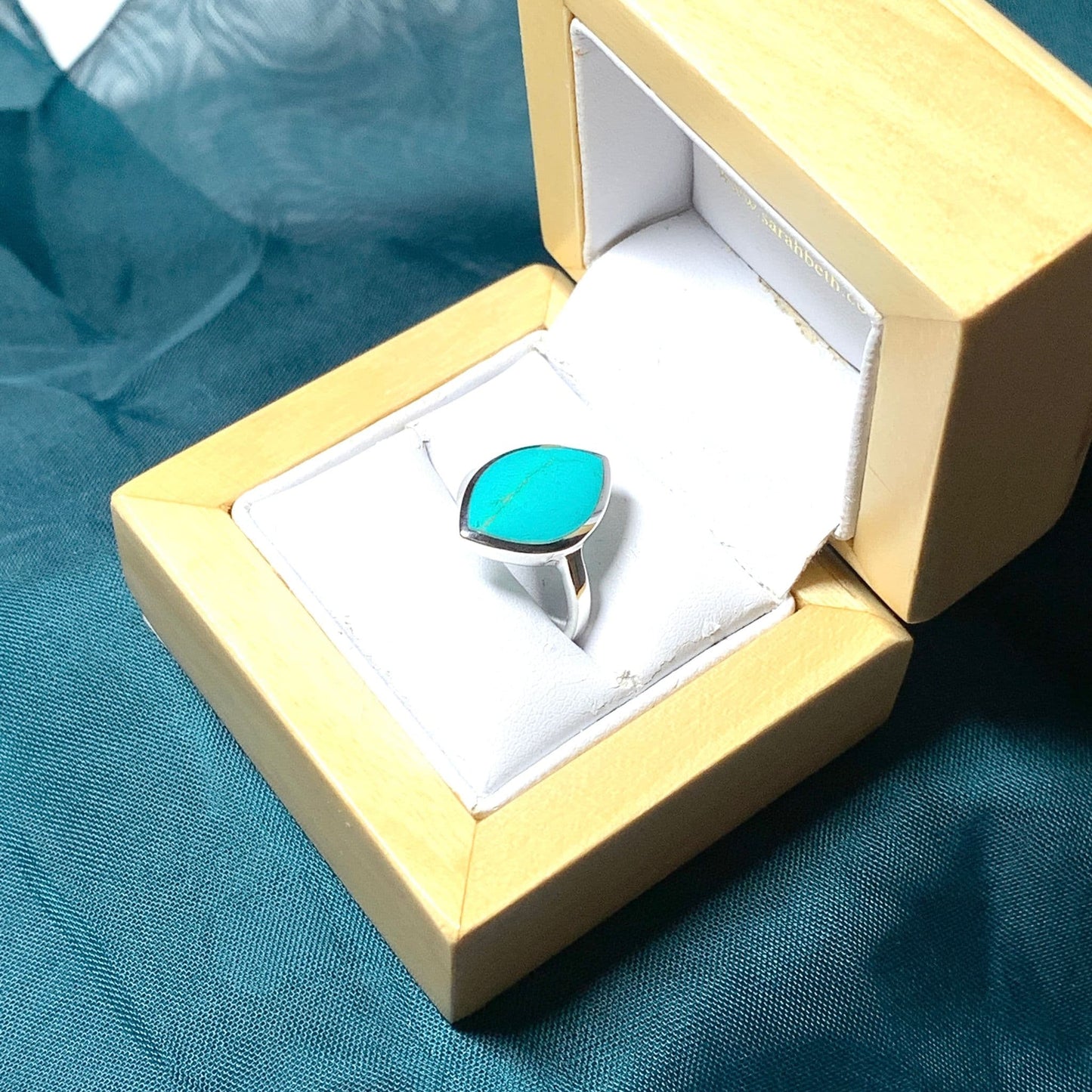 Blue Turquoise Marquise Shaped Sterling Silver Ring
