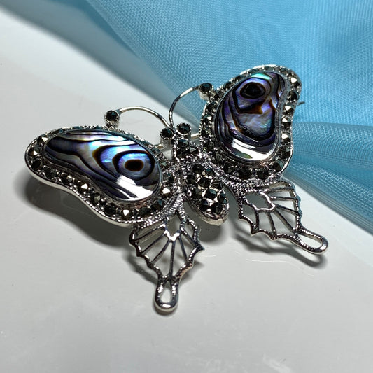 Butterfly Sterling Silver Abalone Shell and Marcasite Brooch