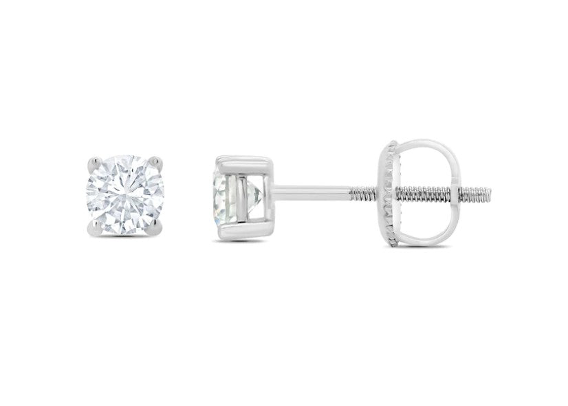 White Gold Diamond Stud Earrings Single Stone Claw Setting 10 Points