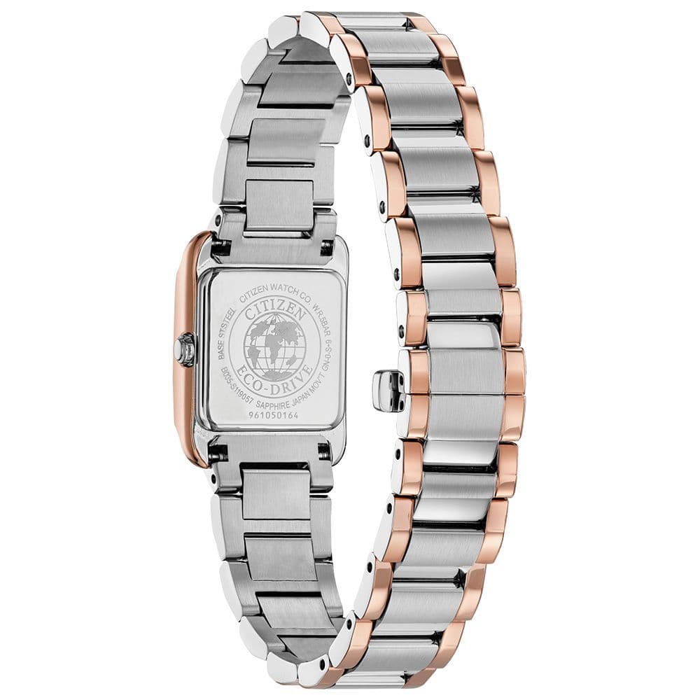 EW5556-52D Square Ladies Citizen Eco-Drive Watch Stainless Steel Bracelet Mother of Pearl Dial