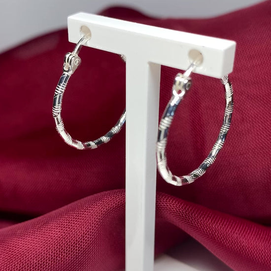 Sterling silver patterned hoop earrings