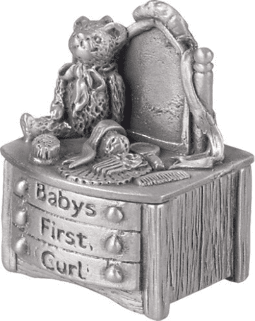 First curl pewter dressing table trinket box christening gift