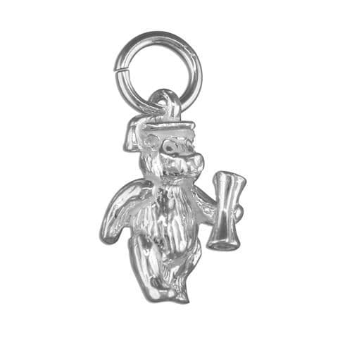 Graduation Bear Wearing Mortar Board Sterling Silver Charm