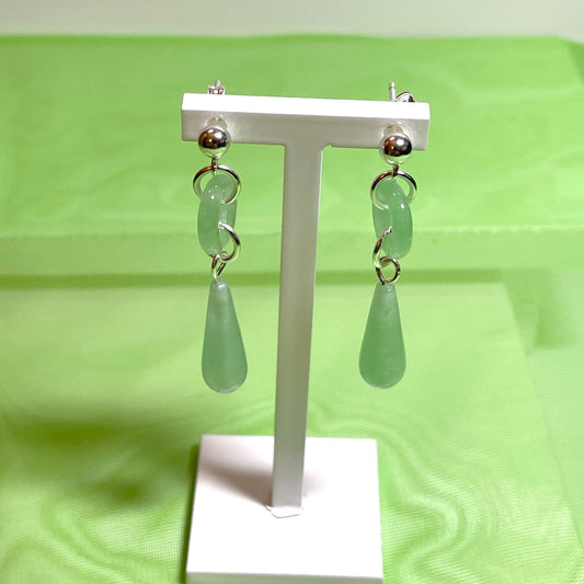 Green Jade Silver Round And Teardrop Sterling Silver Drop Earrings