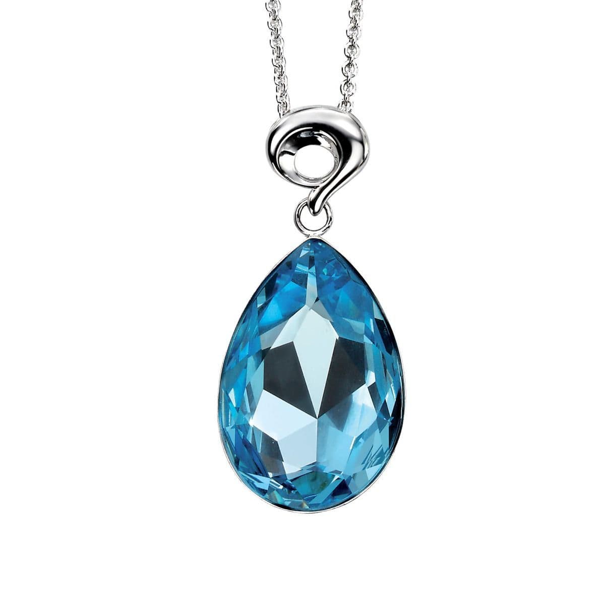 Large blue crystal teardrop pear necklace