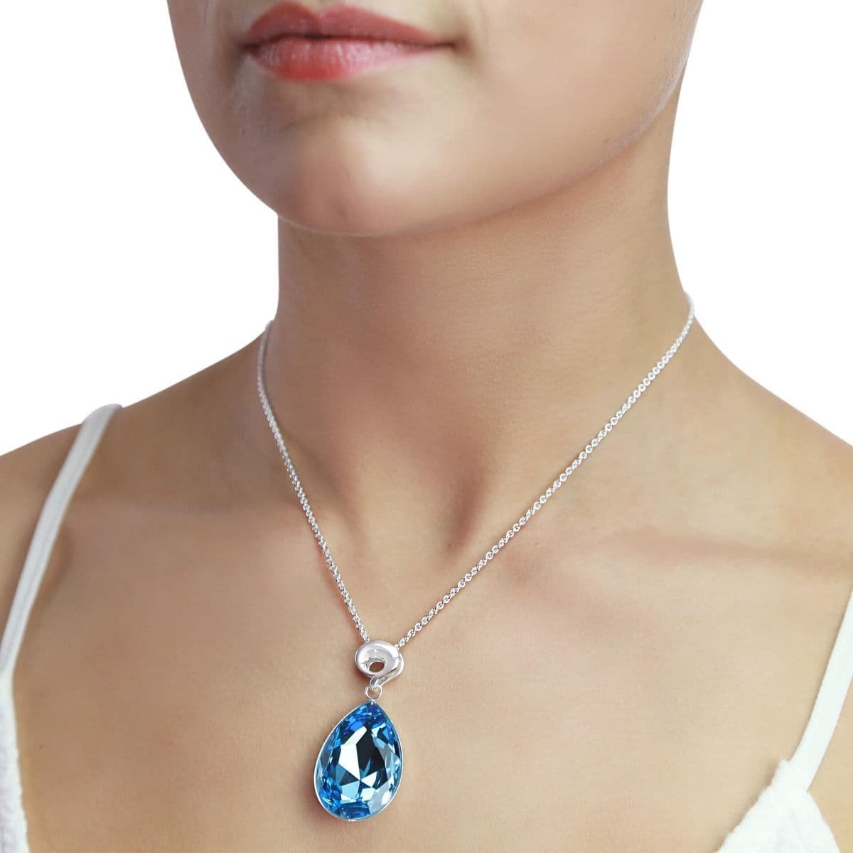 Large blue crystal teardrop pear necklace
