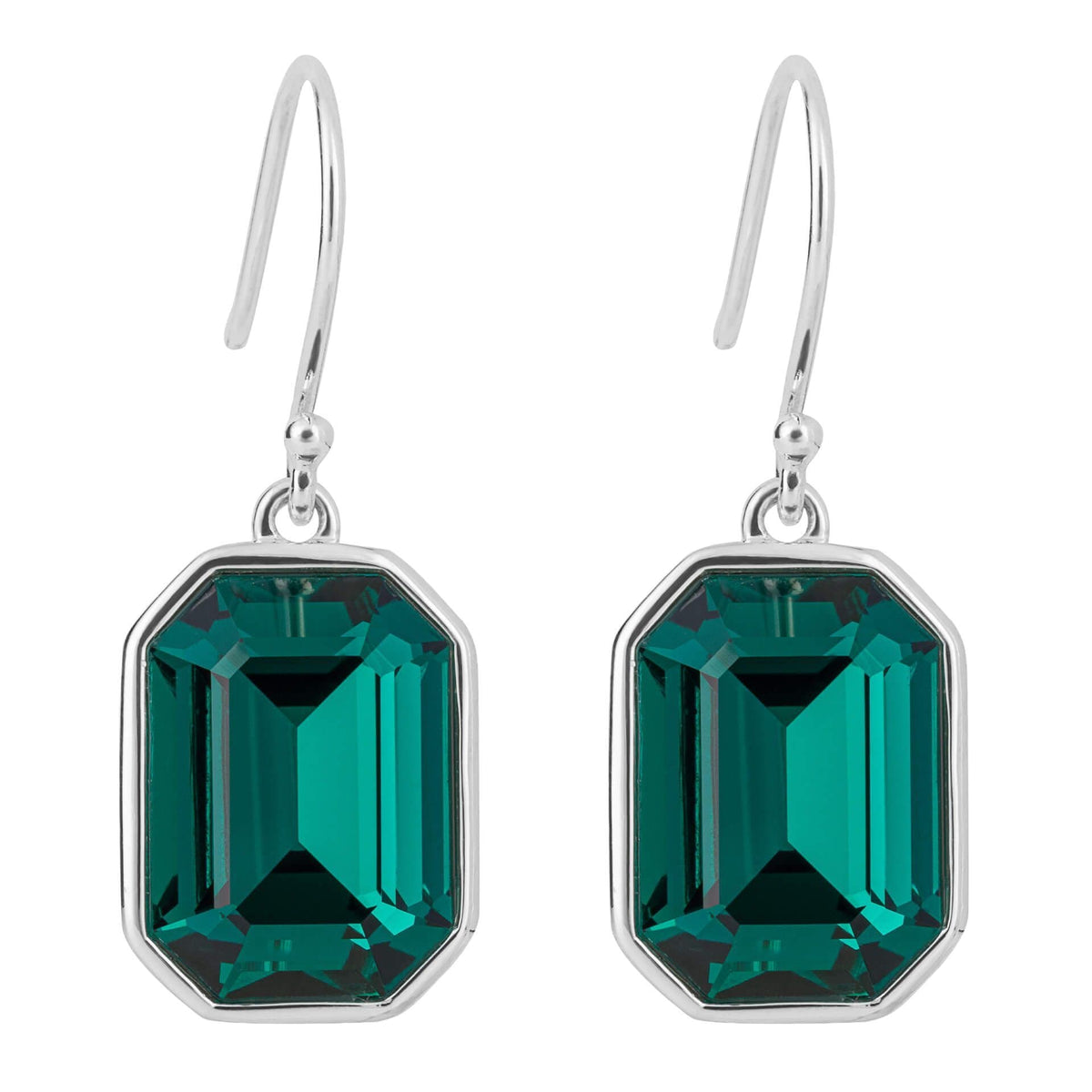 Large emerald green crystal octagonal drop earrings