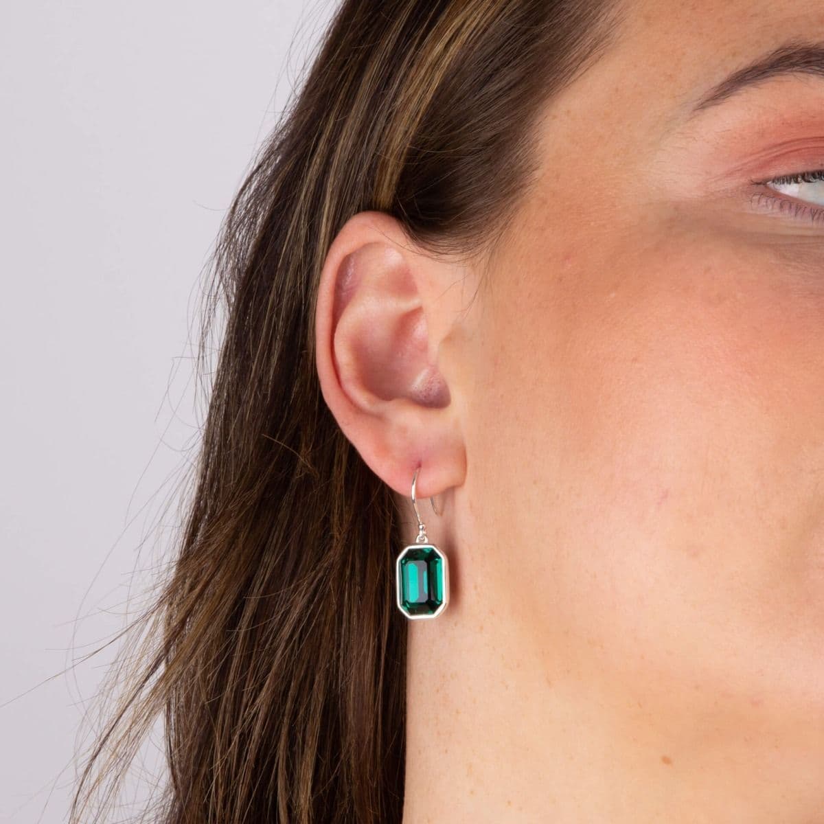 Large emerald green crystal octagonal drop earrings