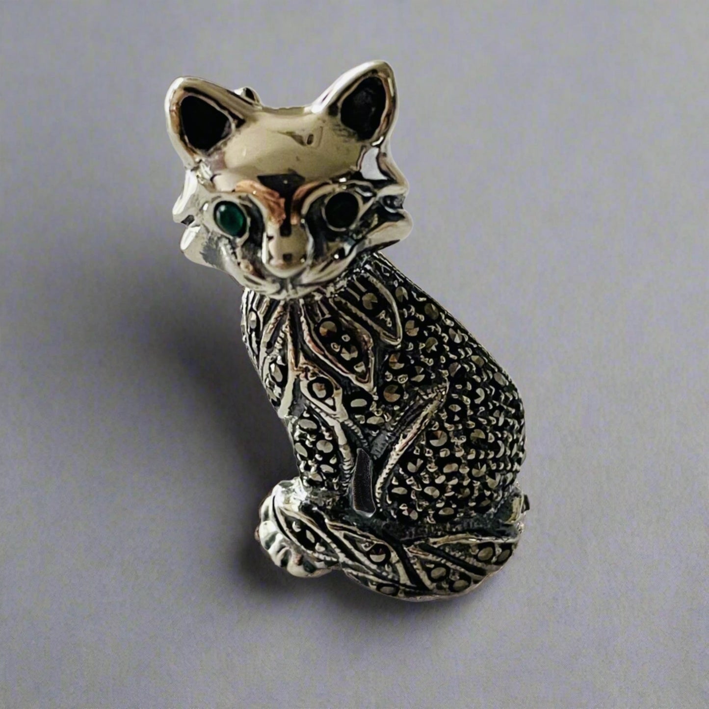 Marcasite Cat Sterling Silver Brooch