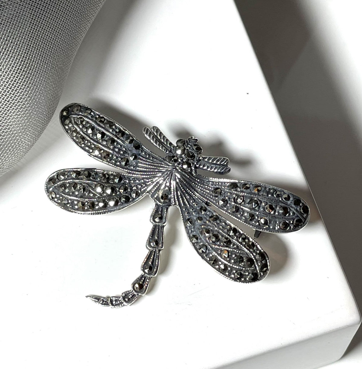 Marcasite Dragonfly Brooch Sterling Silver