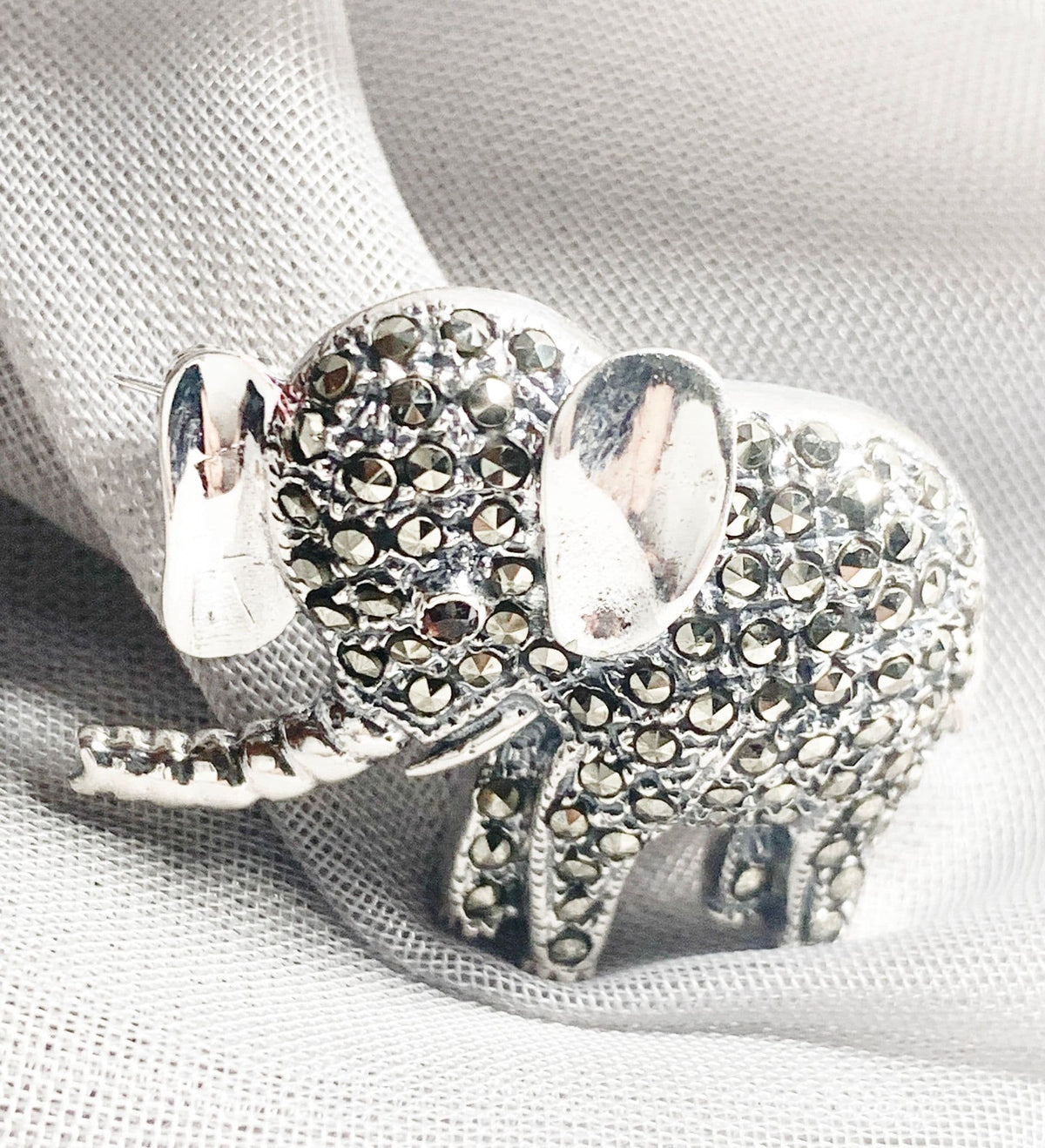 Marcasite Elephant Sterling Silver Brooch