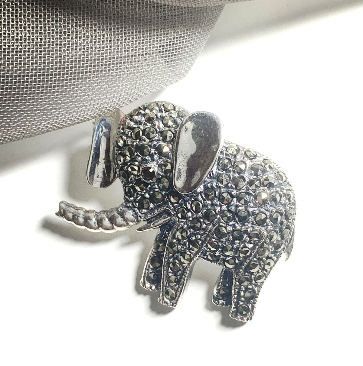 Marcasite Elephant Sterling Silver Brooch