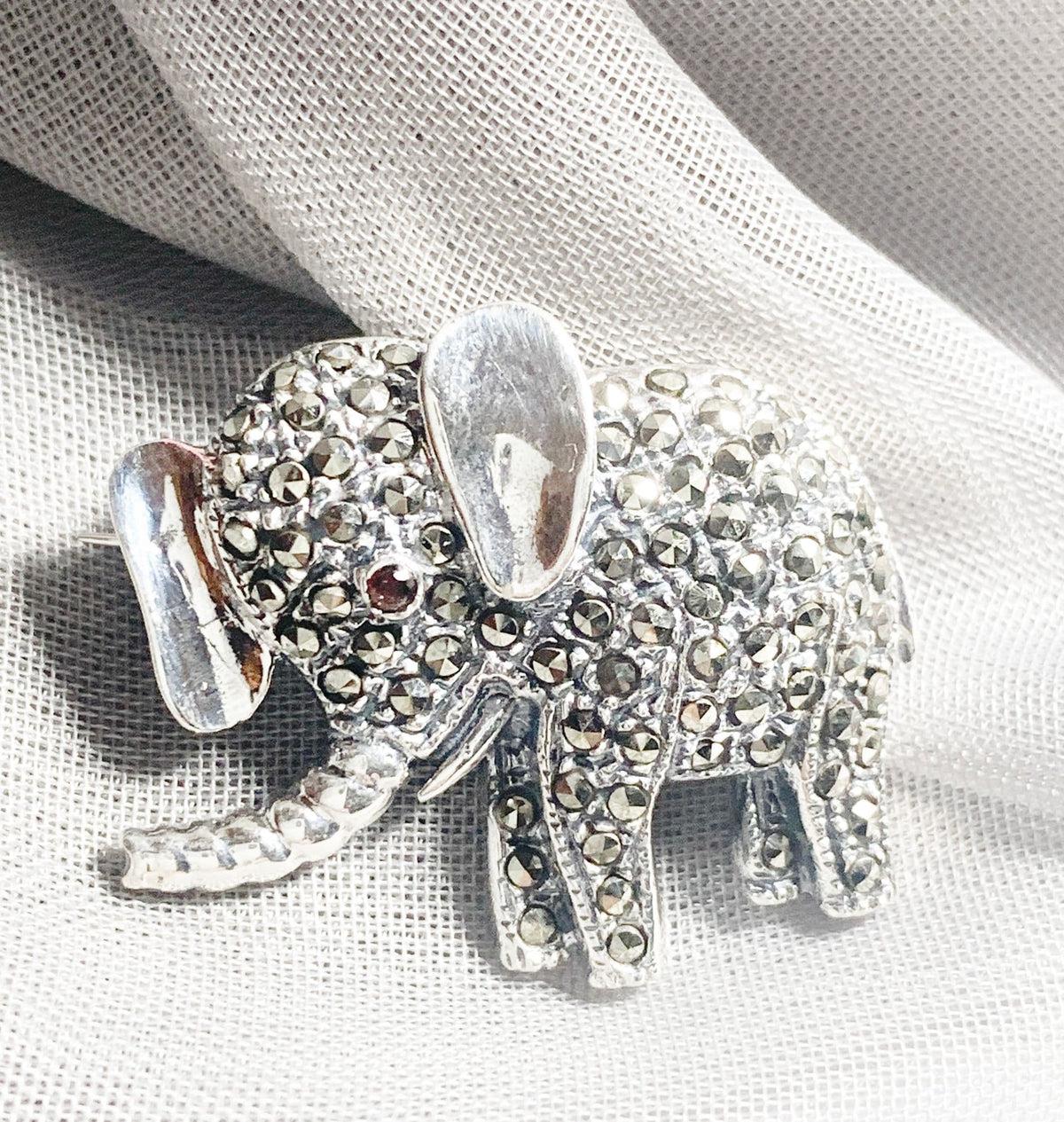 Marcasite Elephant Sterling Silver Brooch
