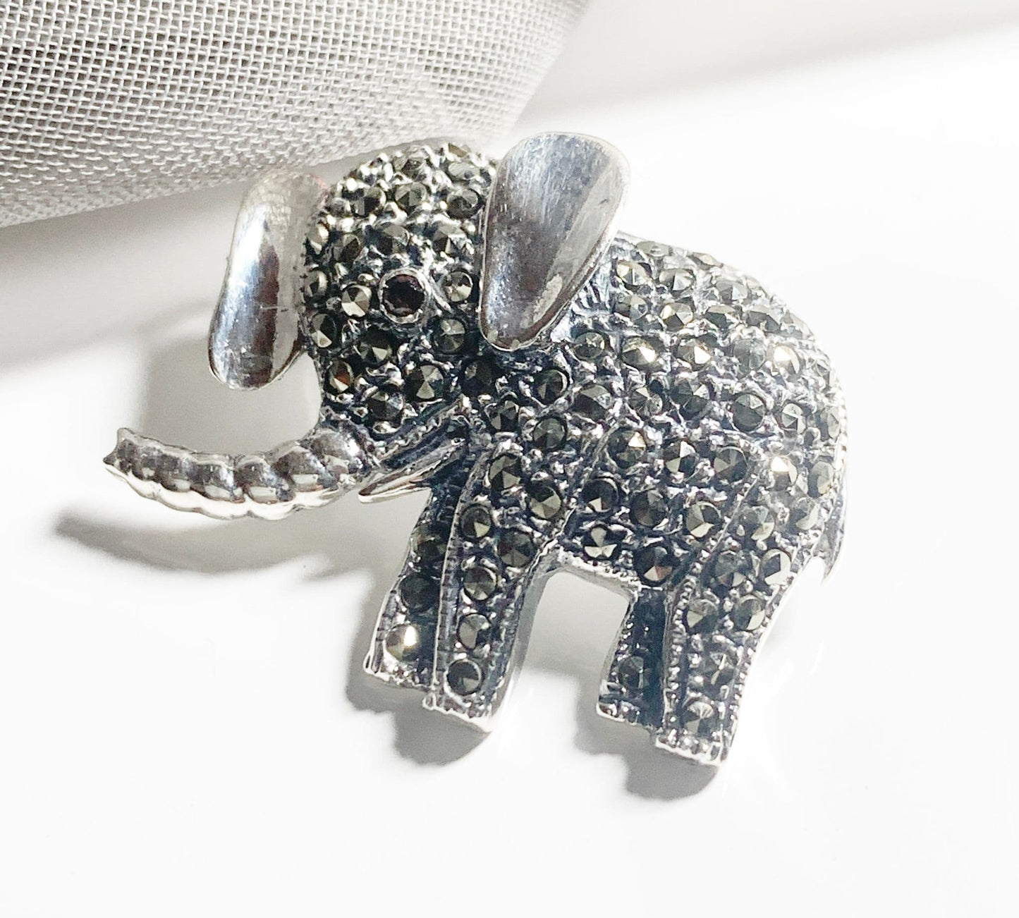 Marcasite Elephant Sterling Silver Brooch