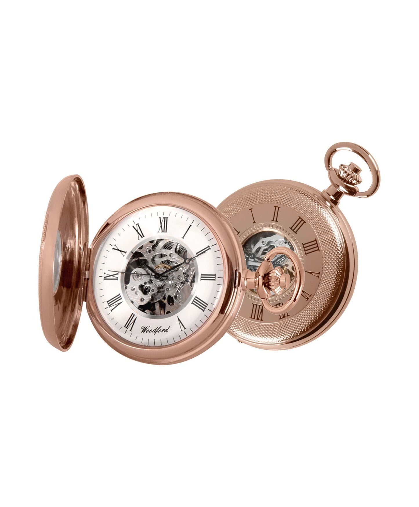 Mechanical Rose Gold Plated Patterned Pocket Watch With Chain