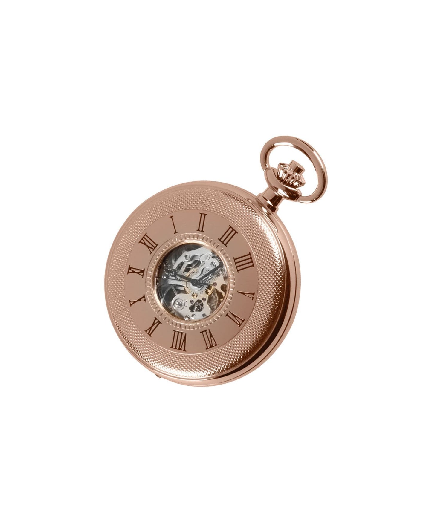 Mechanical Rose Gold Plated Patterned Pocket Watch With Chain