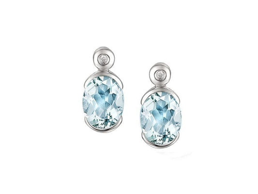 Oval Aquamarine And Diamond White Gold Earrings
