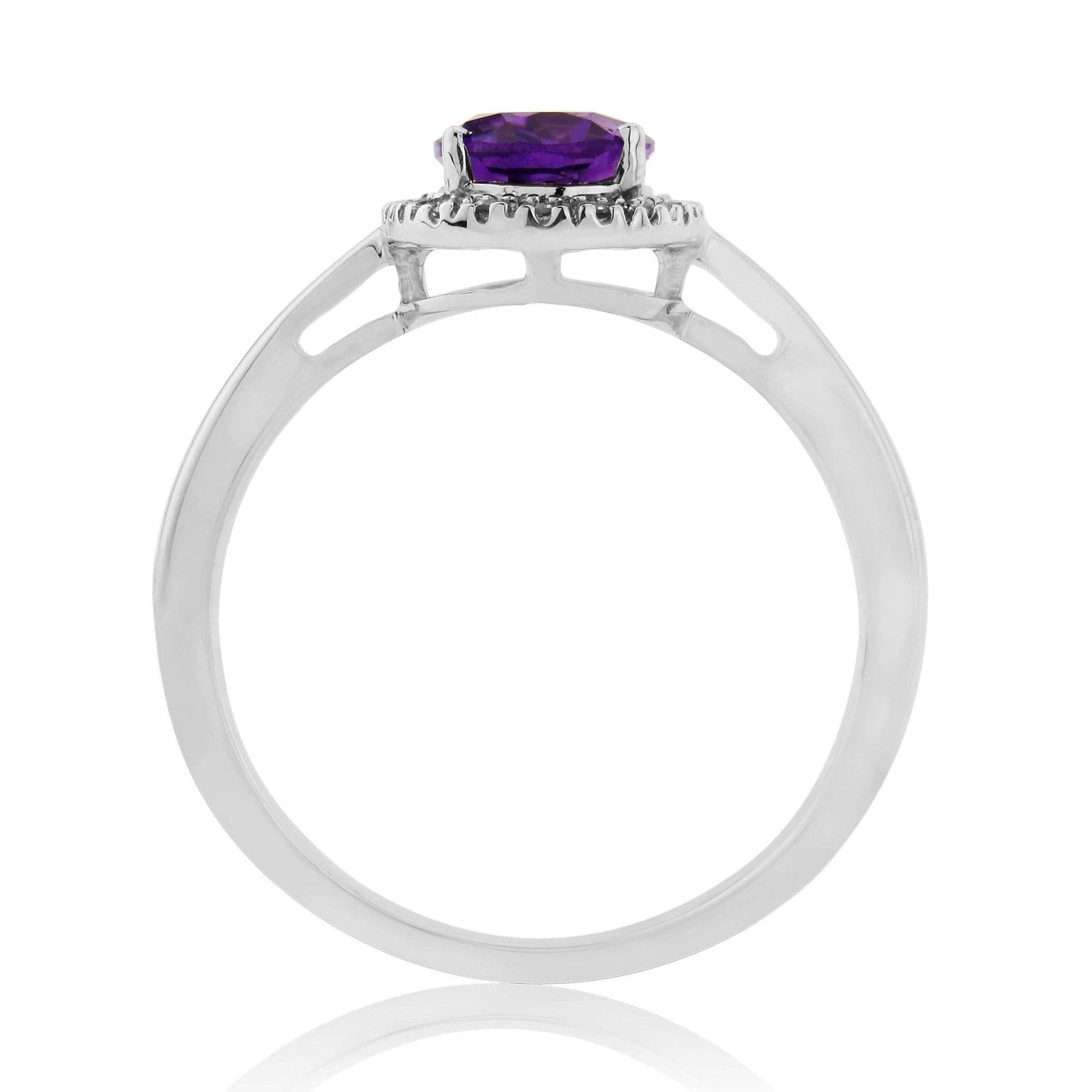 Oval cut amethyst and diamond white gold cluster ring