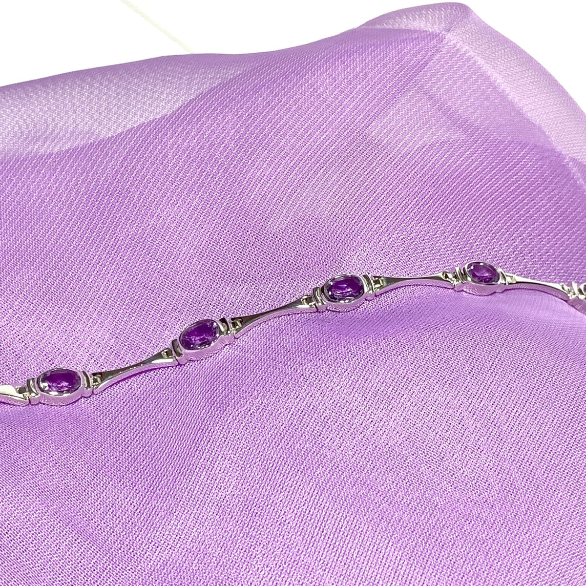 Oval purple amethyst sterling silver bracelet