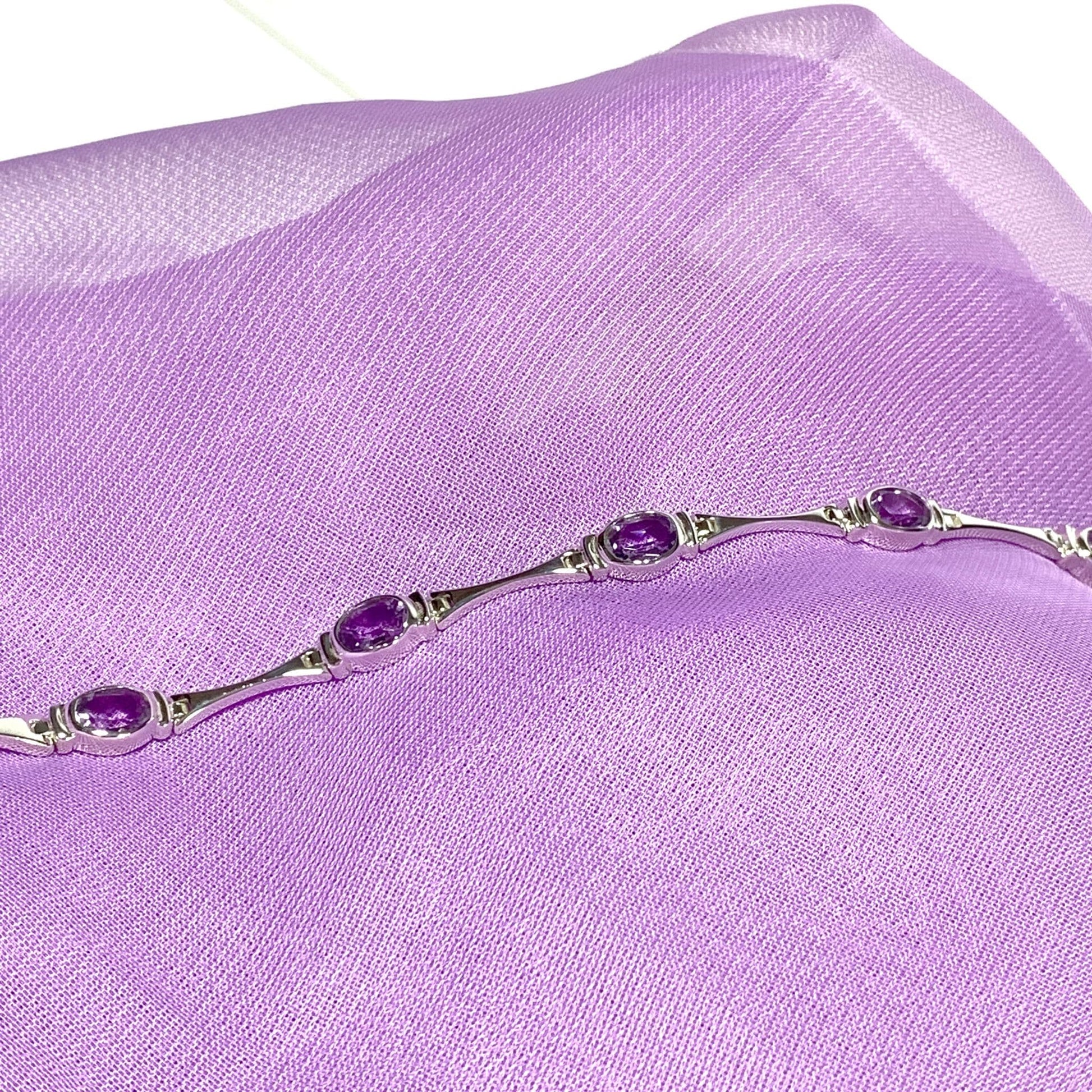 Oval purple amethyst sterling silver bracelet