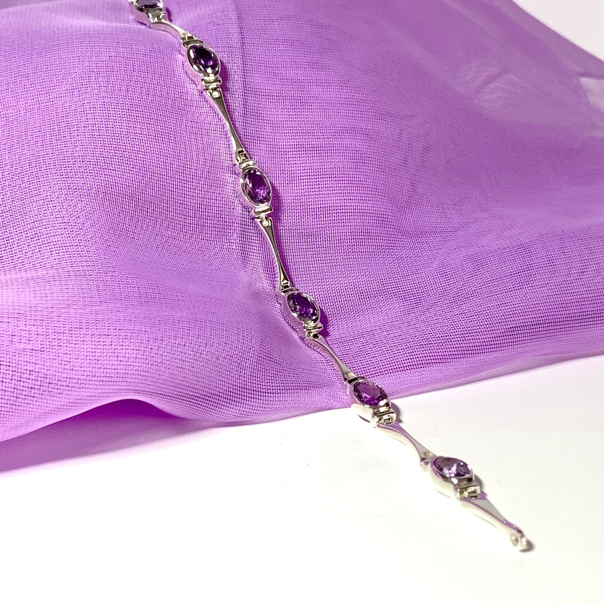 Oval purple amethyst sterling silver bracelet