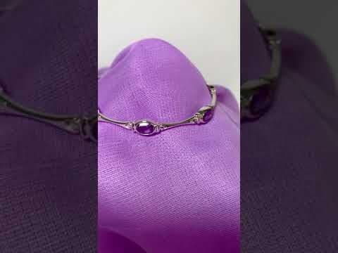 Oval purple amethyst sterling silver bracelet