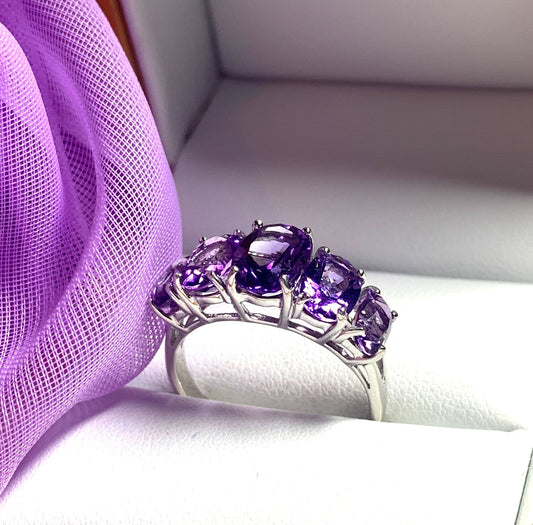 Oval purple amethyst sterling silver eternity or dress ring