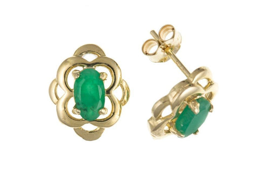 Oval yellow gold emerald stud earrings