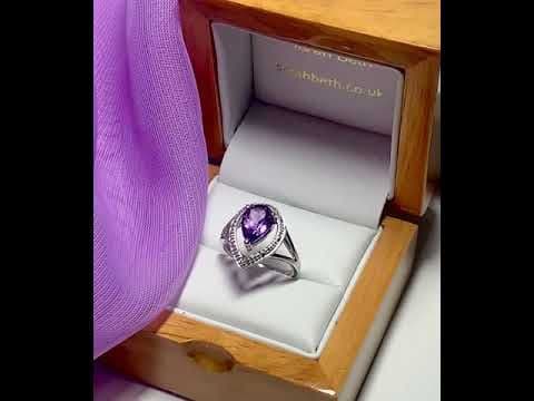 Pear shaped purple amethyst sterling silver cluster ring