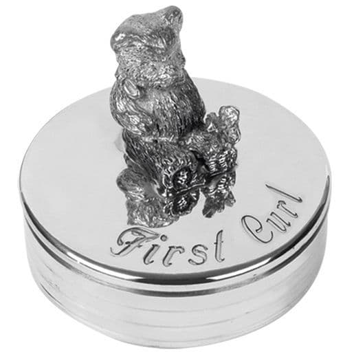 Pewter Teddy First Curl Trinket Box Christening Gift