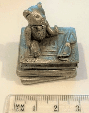 Pewter Teddy On Books First Tooth Box Christening Gift