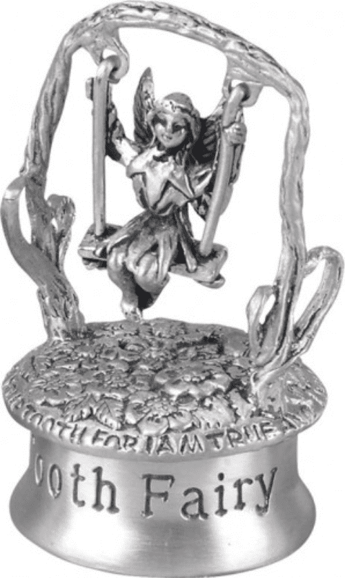 Pewter Tooth Fairy On Swing First Tooth Box Christening Gift