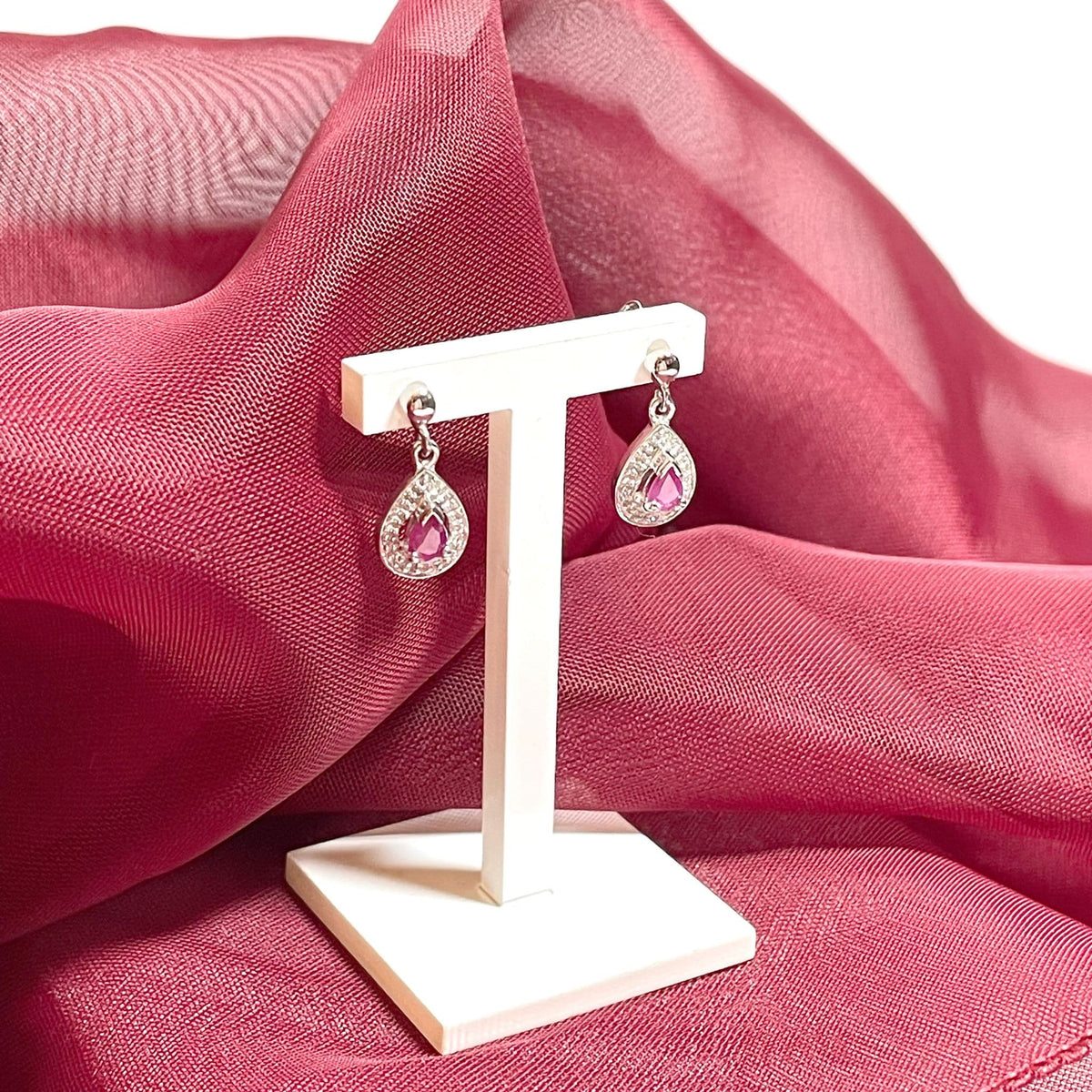Sterling silver ruby drop earrings