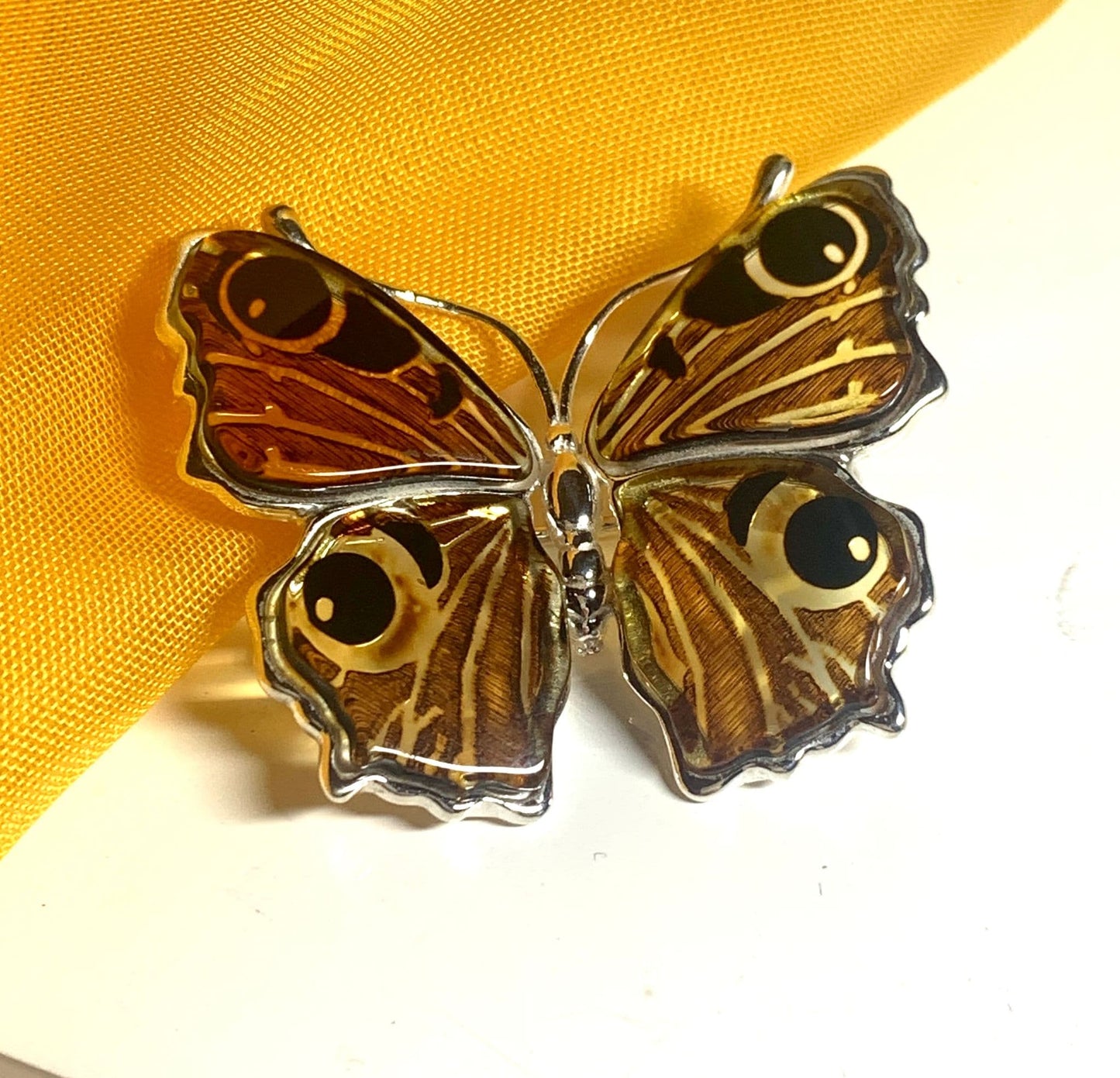 Sterling Silver Amber Butterfly Brooch