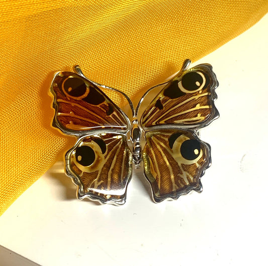 Sterling Silver Amber Butterfly Brooch
