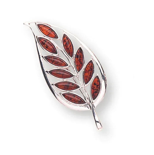 Sterling Silver Amber Leaf Brooch