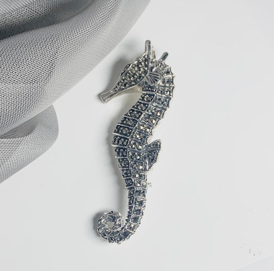 Sterling Silver Marcasite Seahorse Brooch