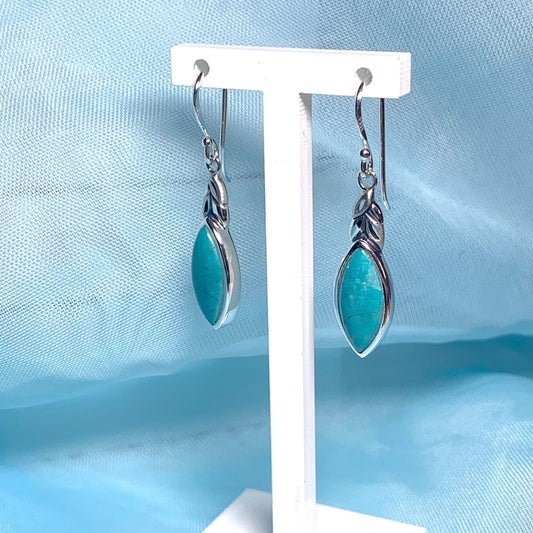 Sterling Silver Turquoise Marquise Cut Drop Earrings