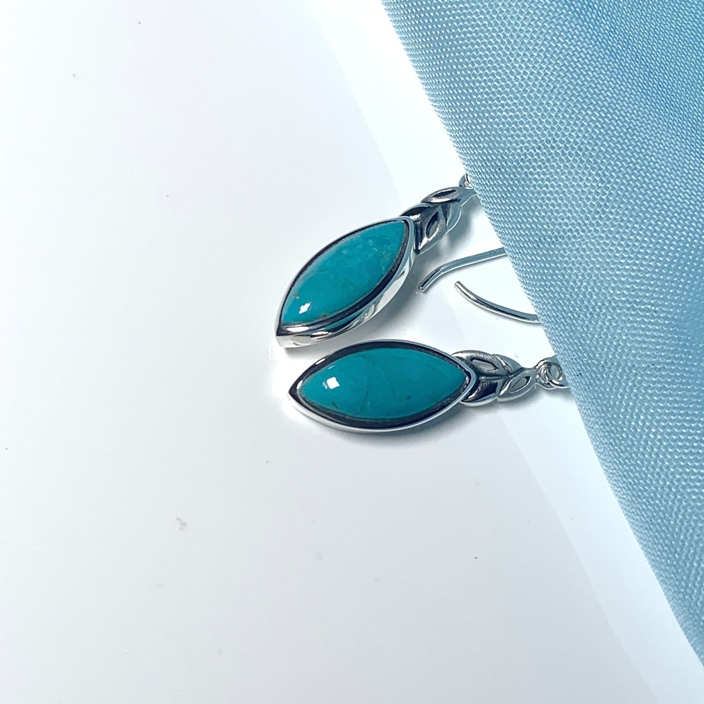 Sterling Silver Turquoise Marquise Cut Drop Earrings