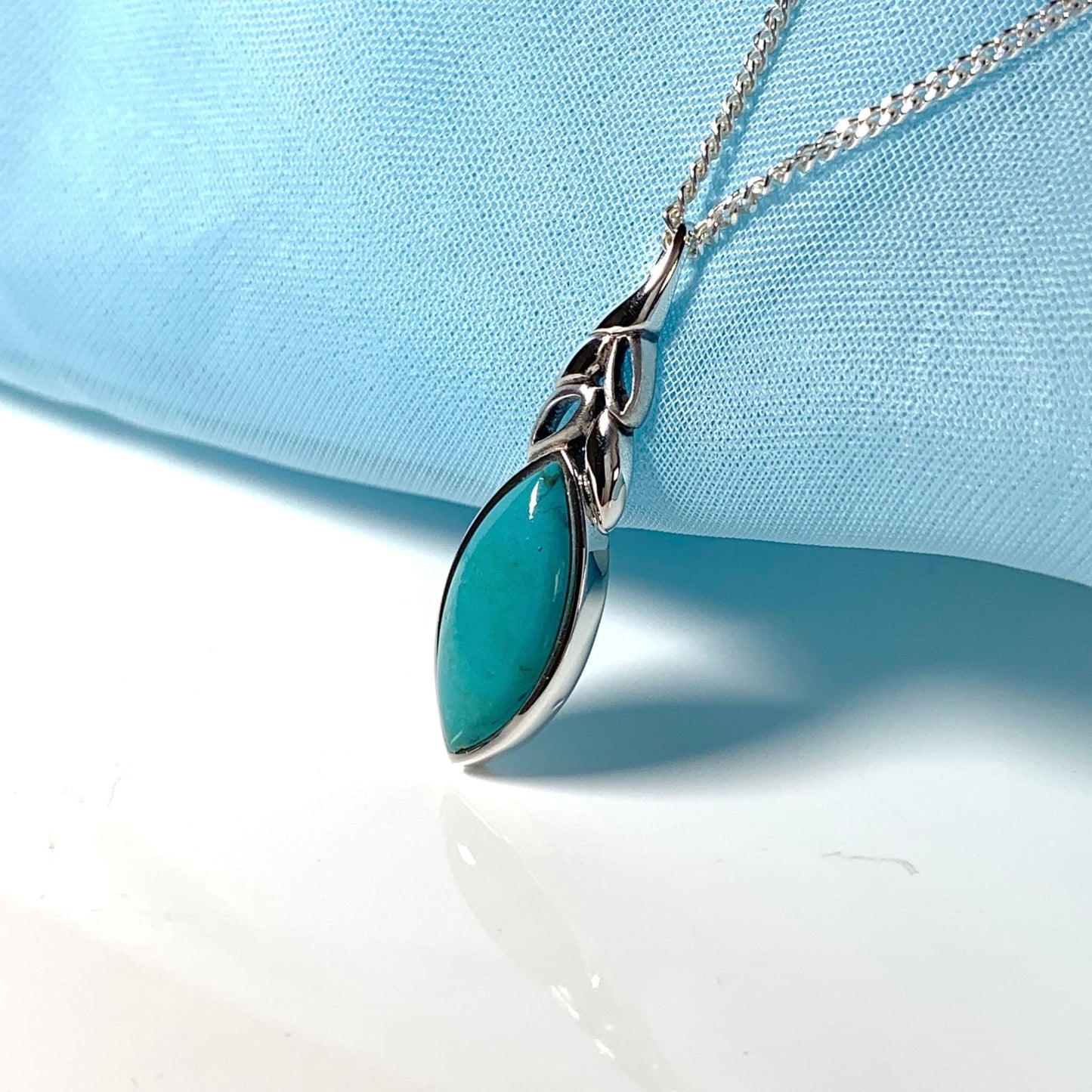 Sterling Silver Turquoise Marquise Cut Necklace Pendant