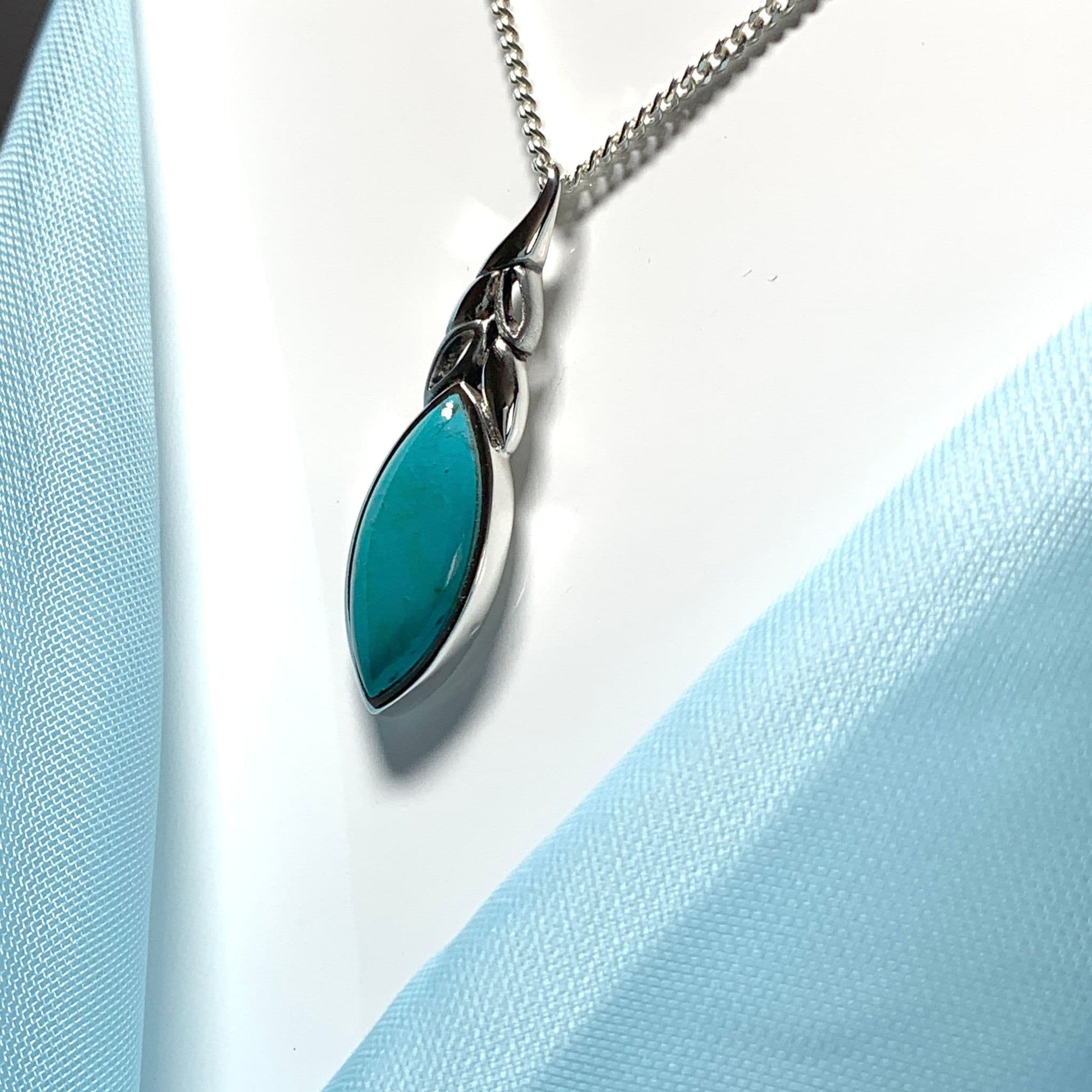 Sterling Silver Turquoise Marquise Cut Necklace Pendant