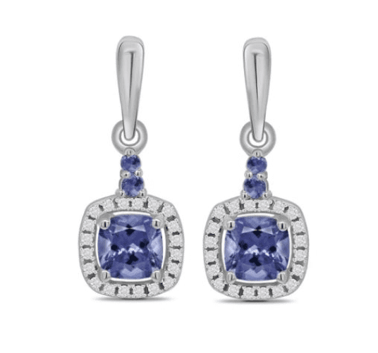 Tanzanite And Diamond White Gold Square Cluster Earrings